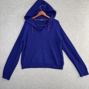 Lauren Ralph Lauren LRL Purple Hooded Cotton Knit V Neck Sweater Pullover XL